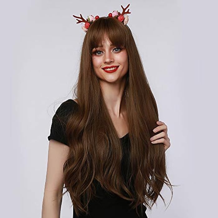 DILLARDS Haircube Natural Synthetic Long Brown Hair Wig With Bangs For Women - Image 4